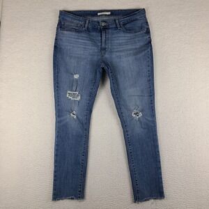 Levi's 711 Jeans Womens 33x30 Blue Skinny Fray Medium Wash Denim‎